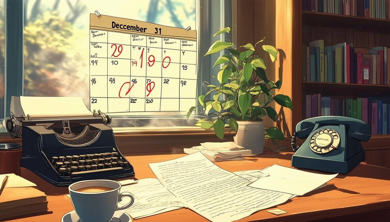 The image depicts a vintagestyle office scene from the late 1960s